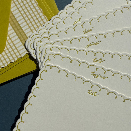 Chartreuse "Hello" Scallop Stationery Set