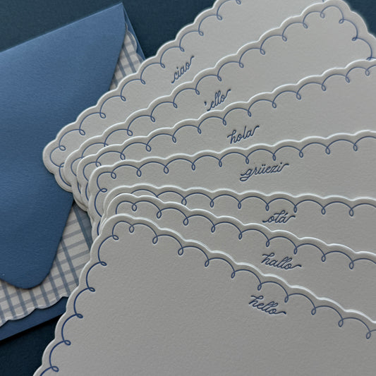 Periwinkle "Hello" Scallop Stationery Set