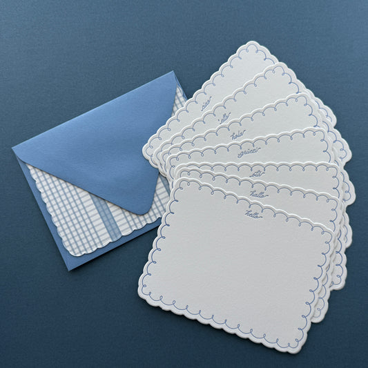 Periwinkle "Hello" Scallop Stationery Set