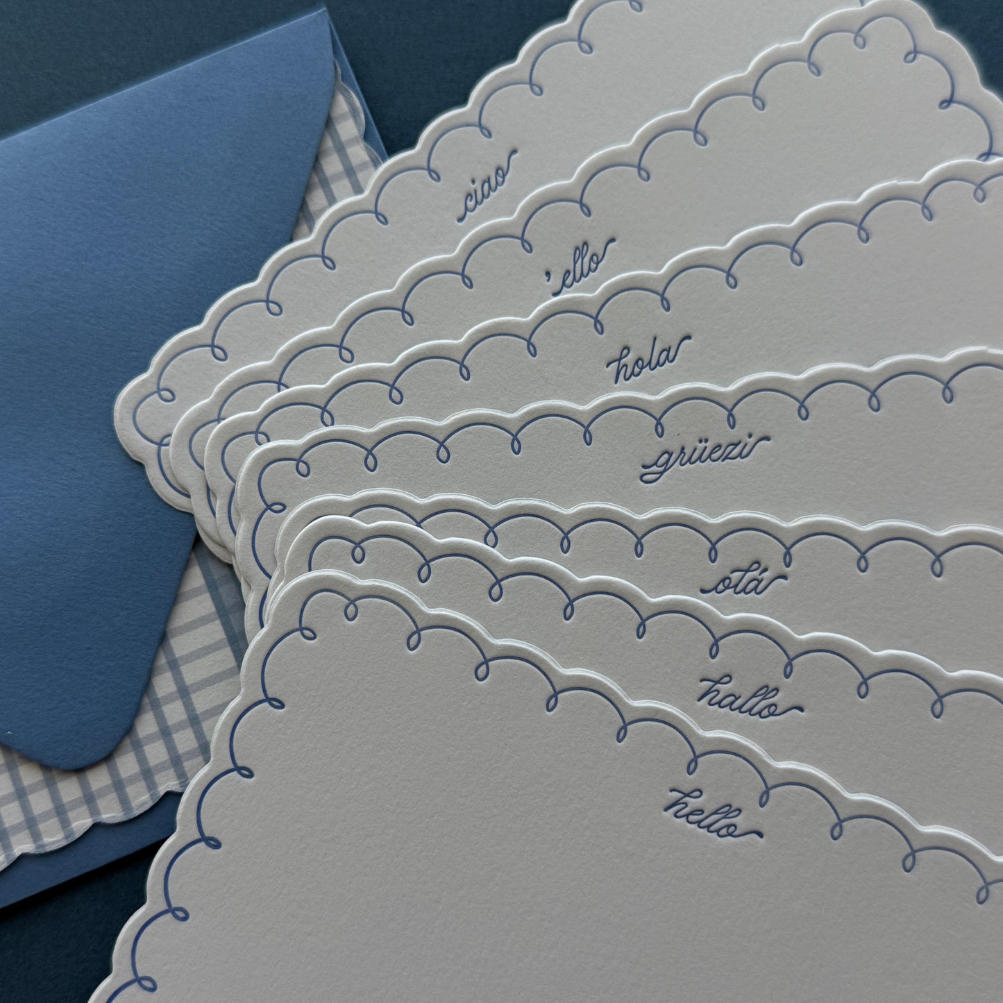 Periwinkle "Hello" Scallop Stationery Set